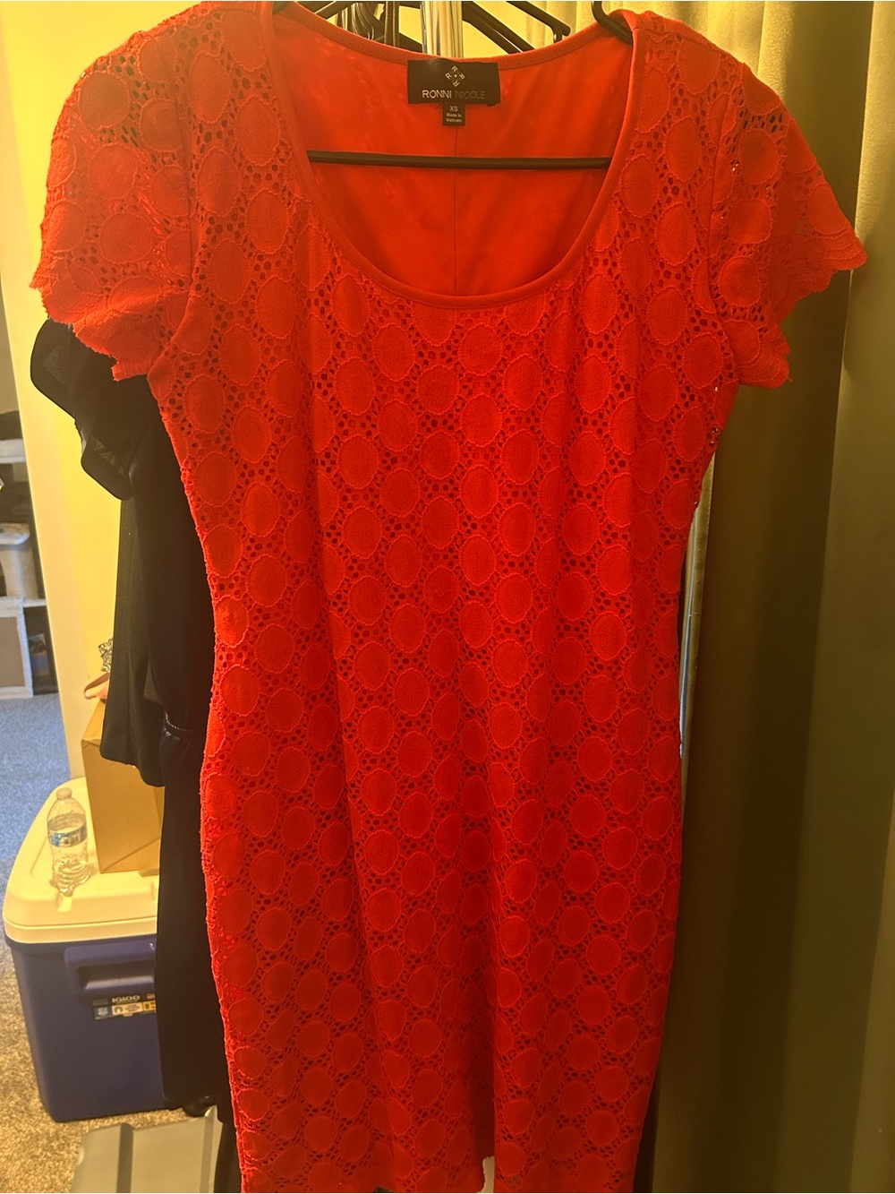Ronni Nicole Red Lace Midi Dress